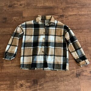 SHEIN button up cropped flannel shacket